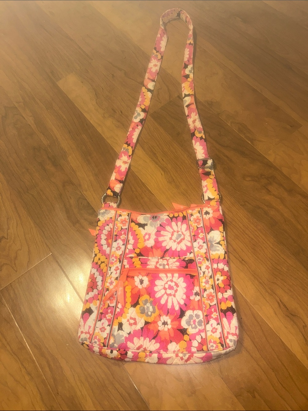 Vera Bradley Pink Floral Quilted Crossbody with Orange Accents